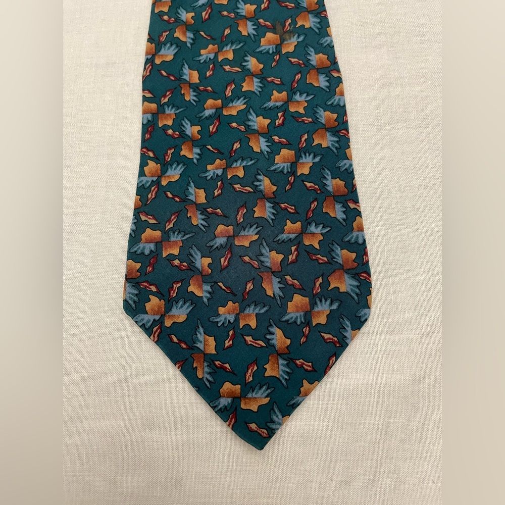 J. Garcia Landscape with Eye Collection Ten Silk Artistic Tie in Green and Brown
